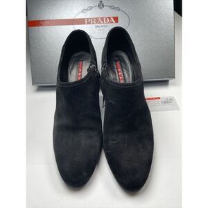 Women's Prada Suede Sz‎ 5 Ankle Zip Booties Block Heel Black With Box & Shoe Bag